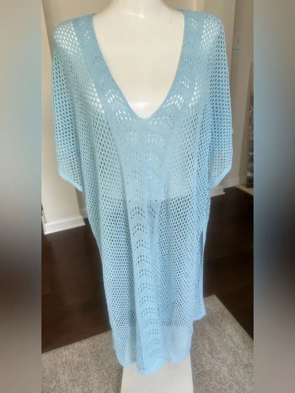 Powder Blue Fish Net Swimsuit Cover Up O/S